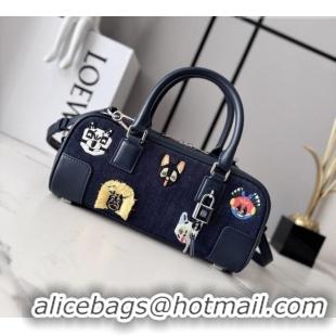 Luxury Cheap Loewe Cat Embroidered Denim Amazona 23 Cropped Bag 27066 Blue 2026