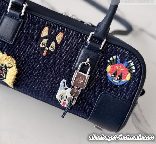 Luxury Cheap Loewe Cat Embroidered Denim Amazona 23 Cropped Bag 27066 Blue 2026