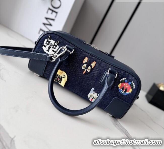 Luxury Cheap Loewe Cat Embroidered Denim Amazona 23 Cropped Bag 27066 Blue 2026