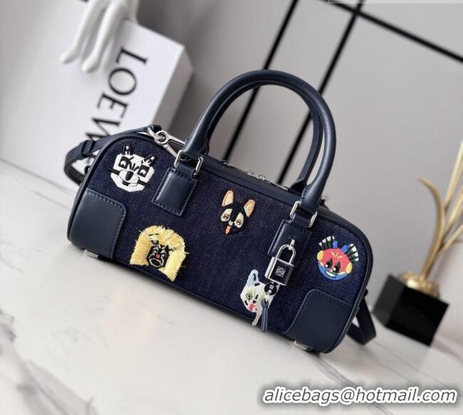 Luxury Cheap Loewe Cat Embroidered Denim Amazona 23 Cropped Bag 27066 Blue 2026