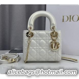 Top Quality Dior Classic Mini Lady Dior Bag in Cannage Lambskin M0505 Iridescent White 2026