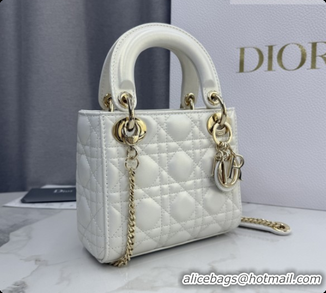 Top Quality Dior Classic Mini Lady Dior Bag in Cannage Lambskin M0505 Iridescent White 2026