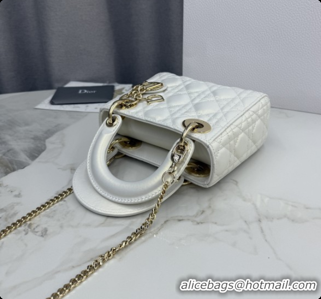 Top Quality Dior Classic Mini Lady Dior Bag in Cannage Lambskin M0505 Iridescent White 2026