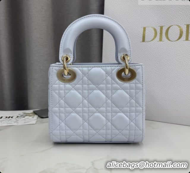 Good Product Dior Classic Mini Lady Dior Bag in Cannage Lambskin M0505 Ice Blue/Gold 2026