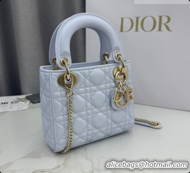 Good Product Dior Classic Mini Lady Dior Bag in Cannage Lambskin M0505 Ice Blue/Gold 2026