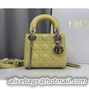 New Style Dior Classic Mini Lady Dior Bag in Cannage Lambskin M0505 Chick Yellow/Silver 2026