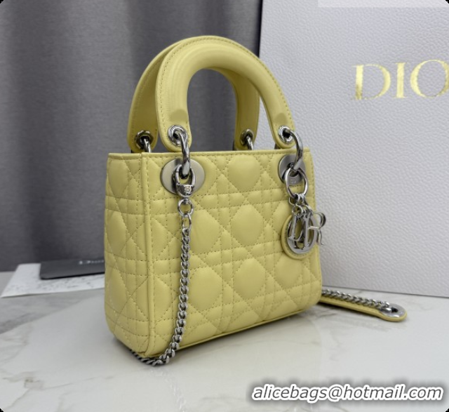 New Style Dior Classic Mini Lady Dior Bag in Cannage Lambskin M0505 Chick Yellow/Silver 2026