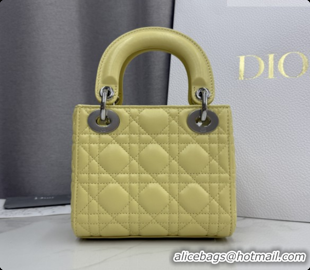 New Style Dior Classic Mini Lady Dior Bag in Cannage Lambskin M0505 Chick Yellow/Silver 2026