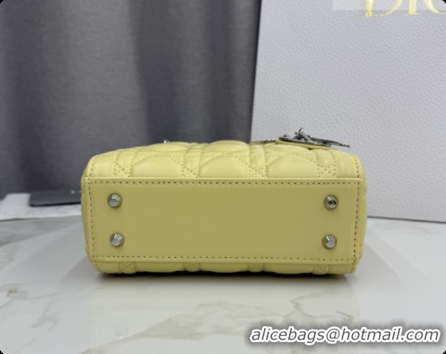 New Style Dior Classic Mini Lady Dior Bag in Cannage Lambskin M0505 Chick Yellow/Silver 2026