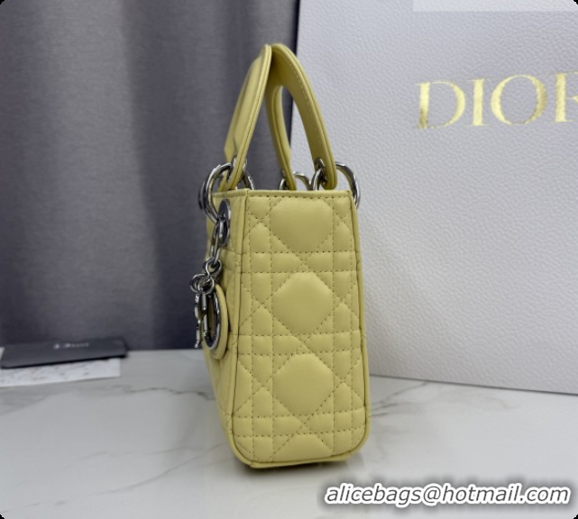 New Style Dior Classic Mini Lady Dior Bag in Cannage Lambskin M0505 Chick Yellow/Silver 2026