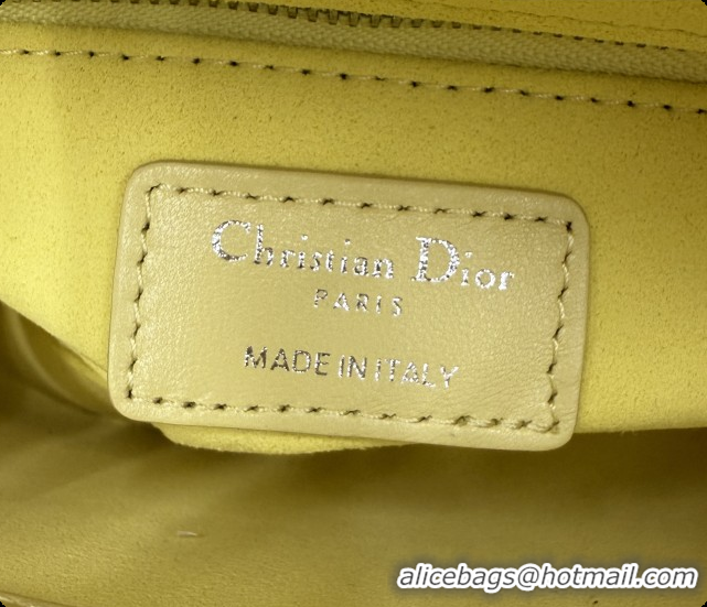 New Style Dior Classic Mini Lady Dior Bag in Cannage Lambskin M0505 Chick Yellow/Silver 2026