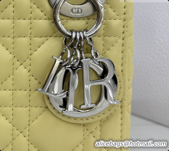 New Style Dior Classic Mini Lady Dior Bag in Cannage Lambskin M0505 Chick Yellow/Silver 2026