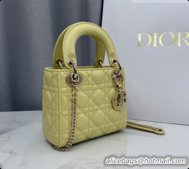 Low Price Dior Classic Mini Lady Dior Bag in Cannage Lambskin M0505 Chick Yellow/Gold 2026