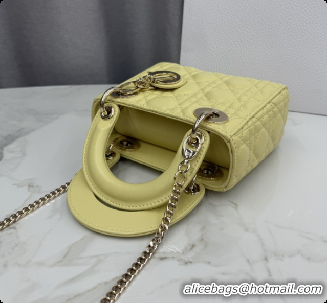 Low Price Dior Classic Mini Lady Dior Bag in Cannage Lambskin M0505 Chick Yellow/Gold 2026
