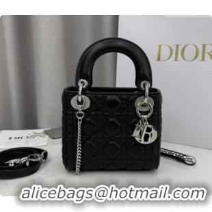 New Design Dior Classic Mini Lady Dior Bag in Cannage Lambskin M0505 Black/Silver 2026