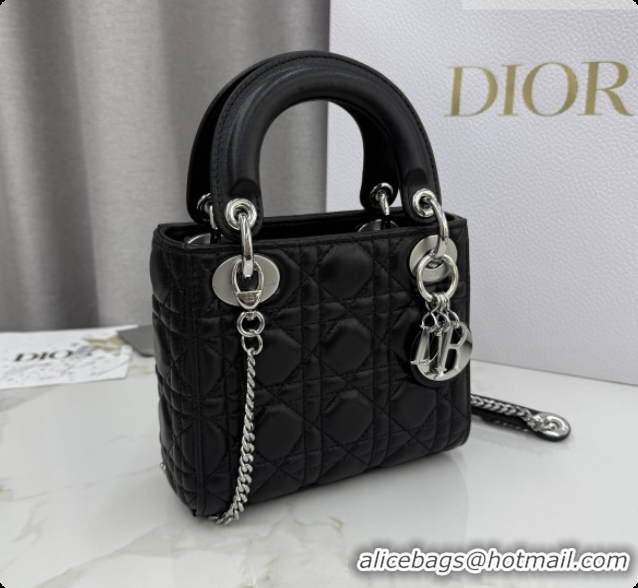 New Design Dior Classic Mini Lady Dior Bag in Cannage Lambskin M0505 Black/Silver 2026