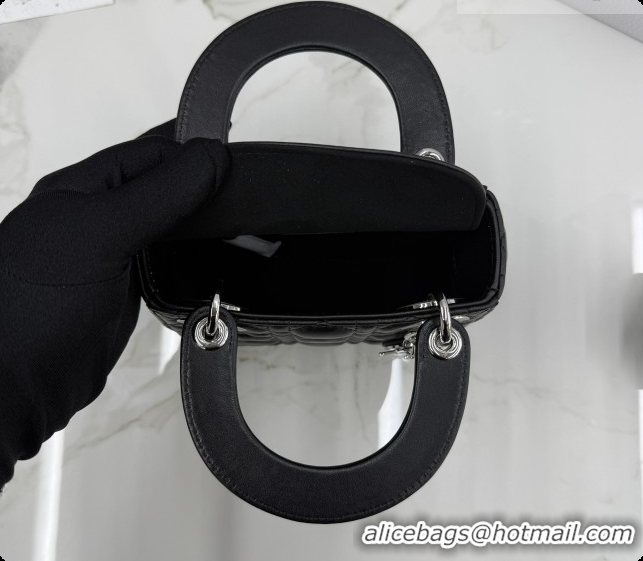 New Design Dior Classic Mini Lady Dior Bag in Cannage Lambskin M0505 Black/Silver 2026