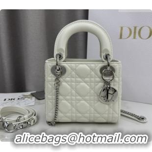 Best Price Dior Classic Mini Lady Dior Bag in Cannage Lambskin M0505 White/Silver 2026
