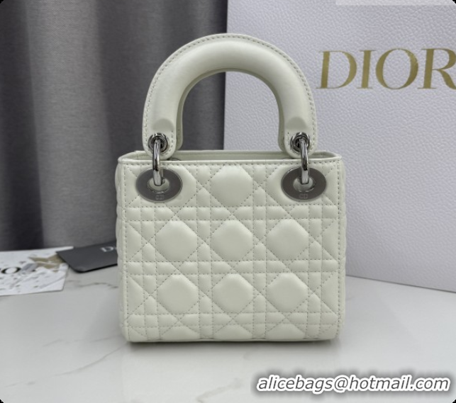 Best Price Dior Classic Mini Lady Dior Bag in Cannage Lambskin M0505 White/Silver 2026