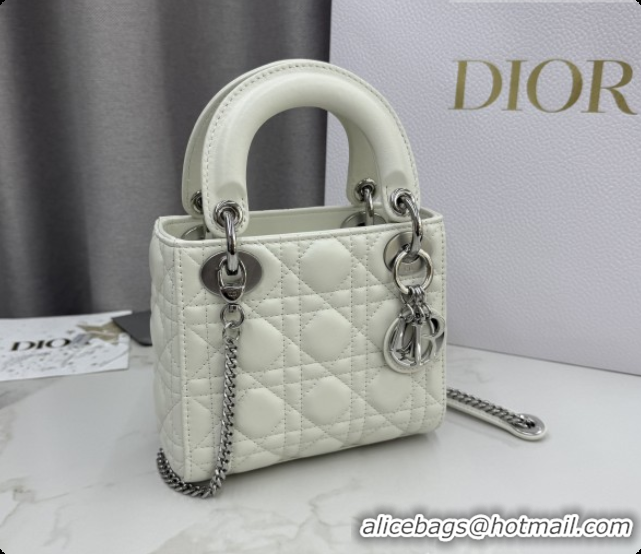 Best Price Dior Classic Mini Lady Dior Bag in Cannage Lambskin M0505 White/Silver 2026