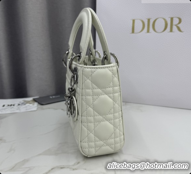 Best Price Dior Classic Mini Lady Dior Bag in Cannage Lambskin M0505 White/Silver 2026