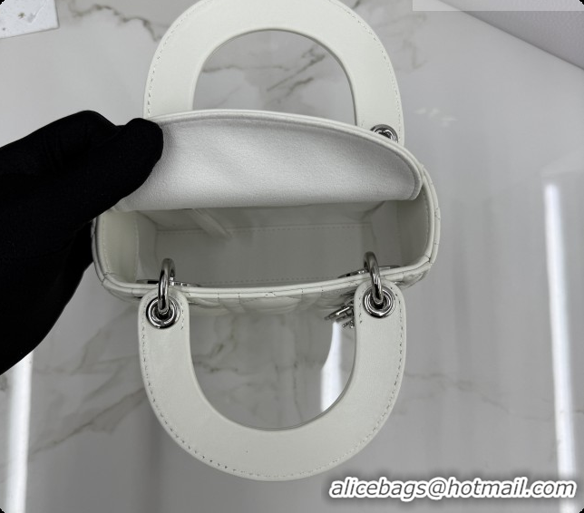 Best Price Dior Classic Mini Lady Dior Bag in Cannage Lambskin M0505 White/Silver 2026