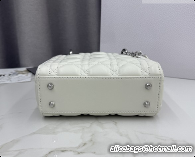 Best Price Dior Classic Mini Lady Dior Bag in Cannage Lambskin M0505 White/Silver 2026