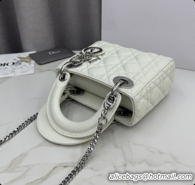 Best Price Dior Classic Mini Lady Dior Bag in Cannage Lambskin M0505 White/Silver 2026