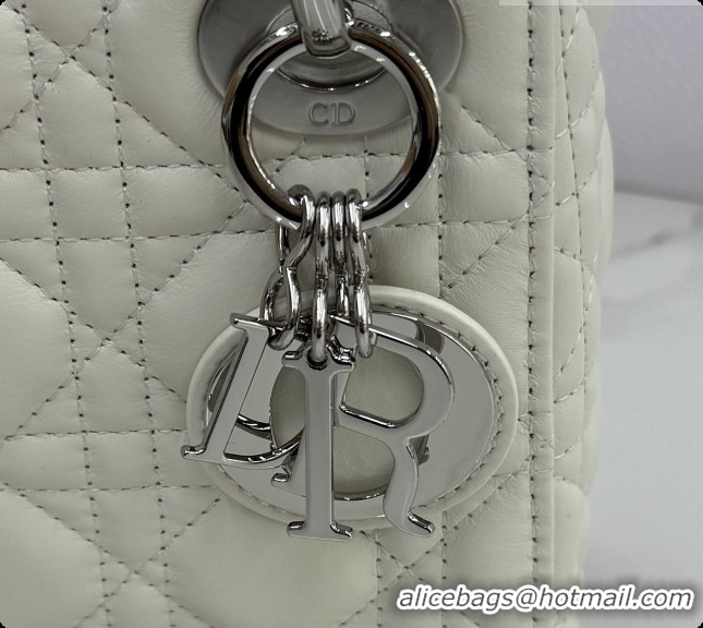 Best Price Dior Classic Mini Lady Dior Bag in Cannage Lambskin M0505 White/Silver 2026