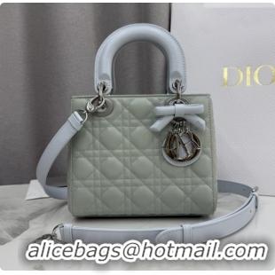 Funny Dior Small Lady Bag in Cannage Lambskin with Bow M0538 Lily Green/Ice Blue 2026
