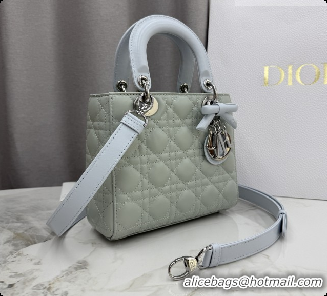 Funny Dior Small Lady Bag in Cannage Lambskin with Bow M0538 Lily Green/Ice Blue 2026