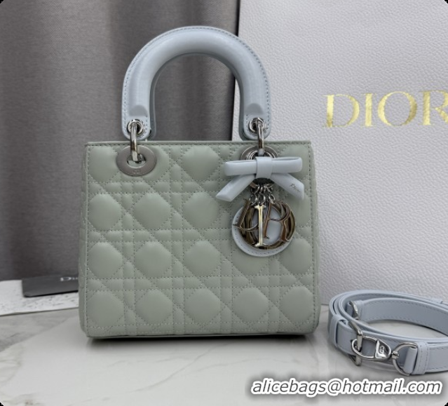 Funny Dior Small Lady Bag in Cannage Lambskin with Bow M0538 Lily Green/Ice Blue 2026