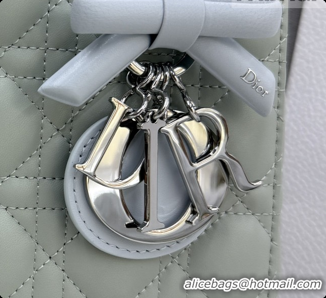 Funny Dior Small Lady Bag in Cannage Lambskin with Bow M0538 Lily Green/Ice Blue 2026