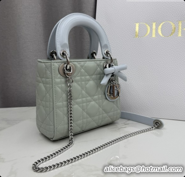 Good Quality Dior Classic Mini Lady Dior Bag in Cannage Lambskin with Bow M0505 Lily Green/Ice Blue 2026