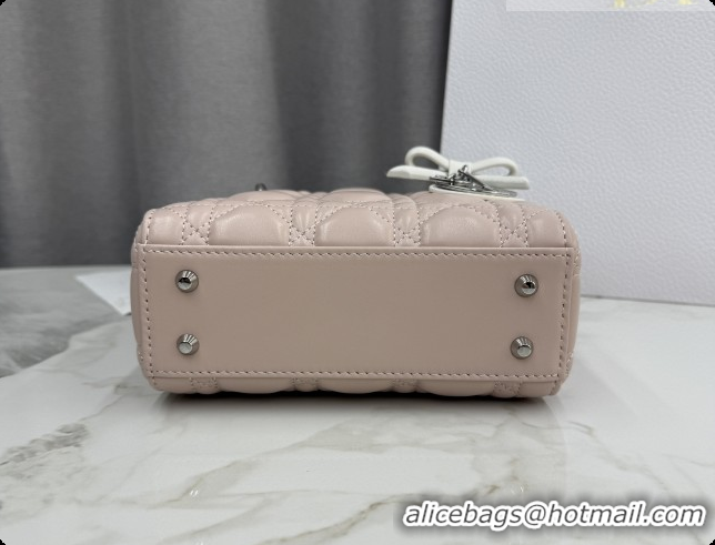 Top Design Dior Mini Lady Dior Bag in Cannage Lambskin with Bow D6603 Soft Pink/White 2026