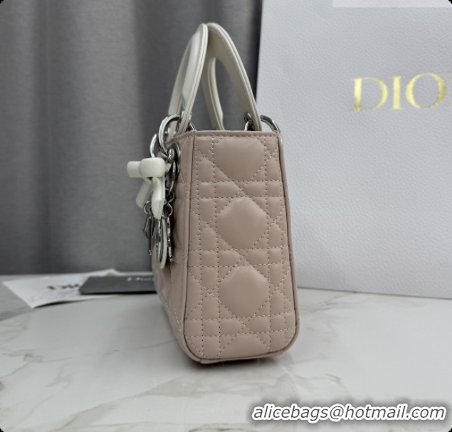 Top Design Dior Mini Lady Dior Bag in Cannage Lambskin with Bow D6603 Soft Pink/White 2026
