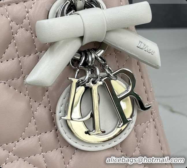 Top Design Dior Mini Lady Dior Bag in Cannage Lambskin with Bow D6603 Soft Pink/White 2026