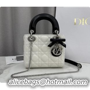 Unique Grade Dior Mini Lady Dior Bag in Cannage Lambskin with Bow D6603 White/Black 2026