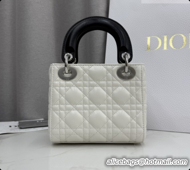 Unique Grade Dior Mini Lady Dior Bag in Cannage Lambskin with Bow D6603 White/Black 2026
