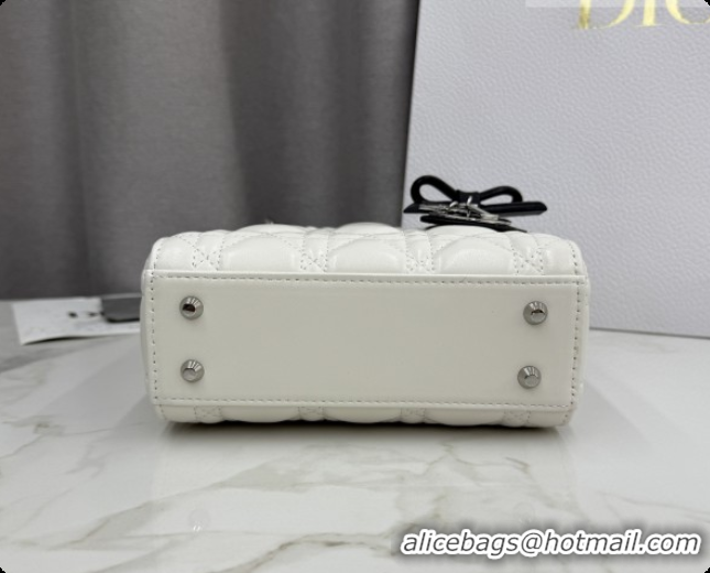 Unique Grade Dior Mini Lady Dior Bag in Cannage Lambskin with Bow D6603 White/Black 2026