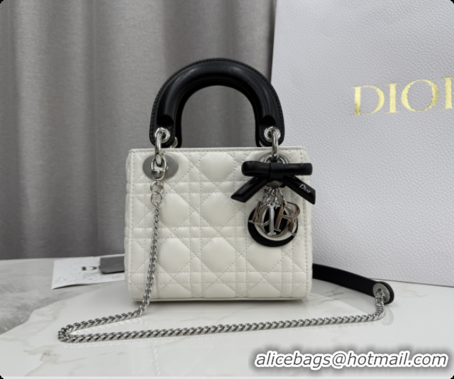 Unique Grade Dior Mini Lady Dior Bag in Cannage Lambskin with Bow D6603 White/Black 2026