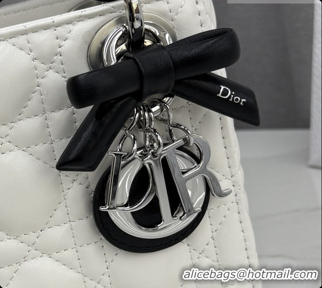 Unique Grade Dior Mini Lady Dior Bag in Cannage Lambskin with Bow D6603 White/Black 2026
