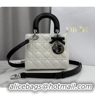 Big Discount Dior Small Lady Bag in Cannage Lambskin with Bow M0538 White/Black 2026