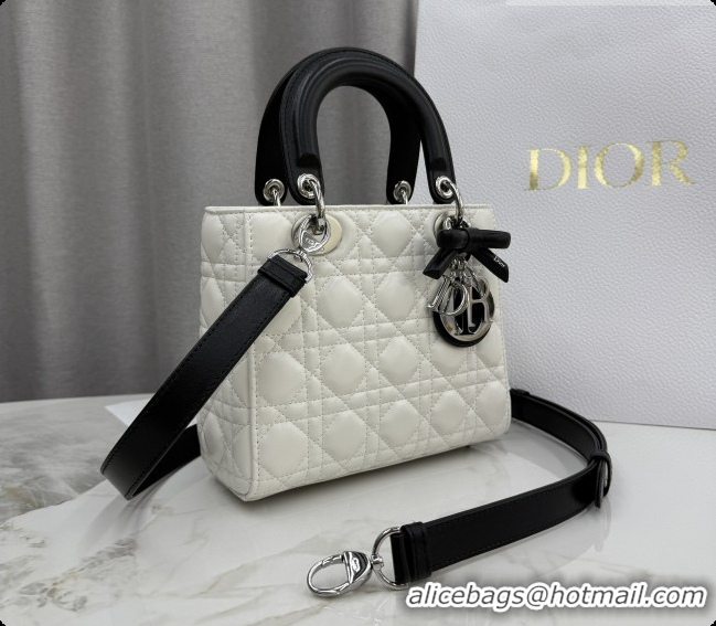 Big Discount Dior Small Lady Bag in Cannage Lambskin with Bow M0538 White/Black 2026