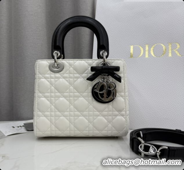 Big Discount Dior Small Lady Bag in Cannage Lambskin with Bow M0538 White/Black 2026