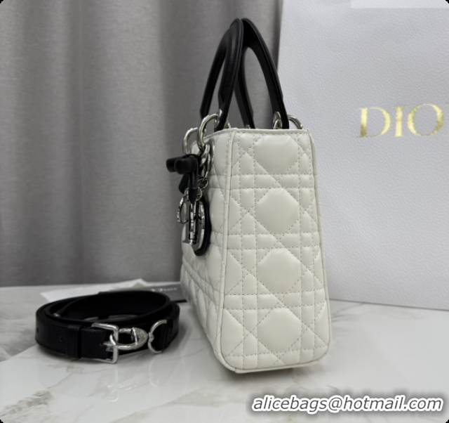 Big Discount Dior Small Lady Bag in Cannage Lambskin with Bow M0538 White/Black 2026