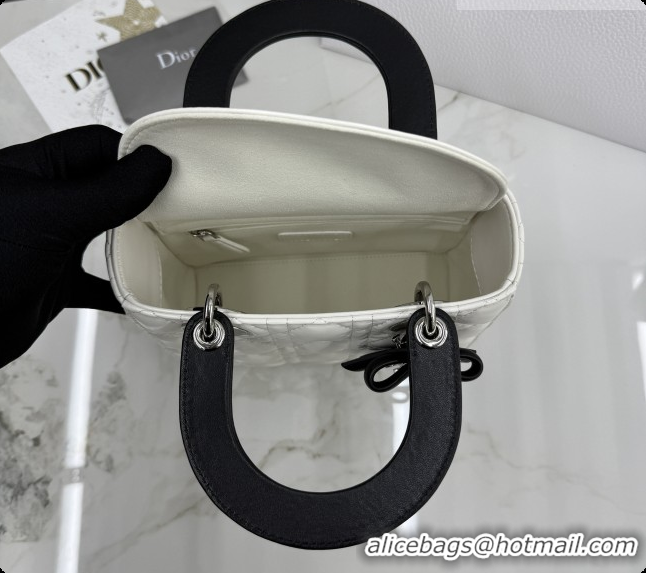 Big Discount Dior Small Lady Bag in Cannage Lambskin with Bow M0538 White/Black 2026