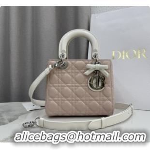 Cheap Price Dior Small Lady Bag in Cannage Lambskin with Bow M0538 Soft Pink/White 2026