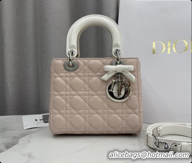 Cheap Price Dior Small Lady Bag in Cannage Lambskin with Bow M0538 Soft Pink/White 2026