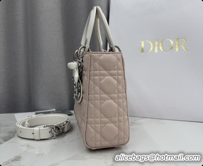Cheap Price Dior Small Lady Bag in Cannage Lambskin with Bow M0538 Soft Pink/White 2026